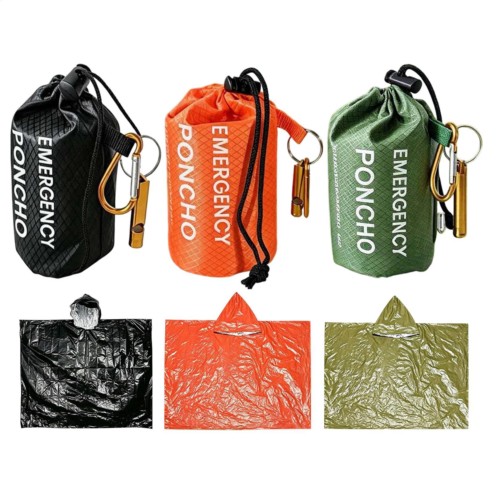 Emergency Poncho Rain - 3-teiliges Set: Überlebens-Notfall-Regenponcho, Thermodecke, wärmereflektierender, wasserdichter